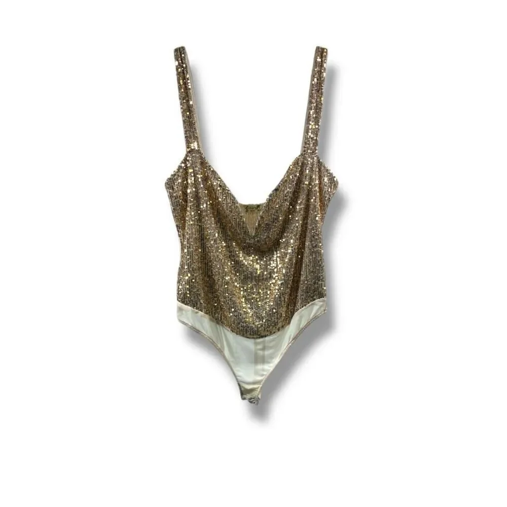 Intimately Free People Sparks Fly Sequin Bodysuit in Gold Size M